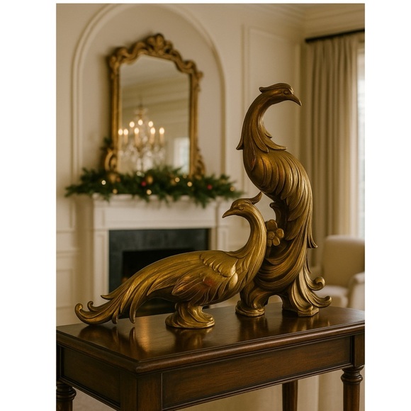2 Vintage MCM Gold Gliding Peacocks Collectible Table Sculpture 13 1/4”& 8”H - Picture 1 of 16